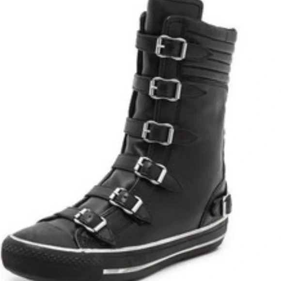 Ash Volcano Super High Top Buckle Sneaker in Black Leather in Size 6 NWT - Picture 2 of 16